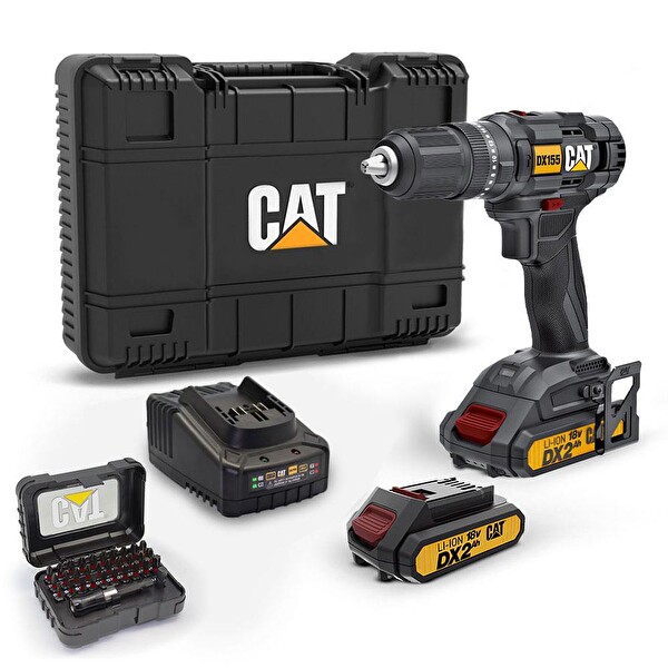 Cat Power DX155.1SET 18V 2.0Ah Li-Ion Çift Akülü Profesyonel Şarjlı Darbeli Matkap + DA01901 32 Parça Vidalama Uç Seti