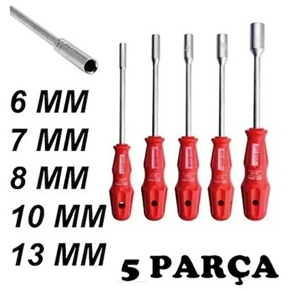 Evimdeyokyok Lokma Anahtar Ve 6 - 7 - 8 - 10 - 13MM Tornavida Seti Metal Altıgen - 5 Adet