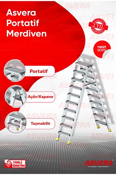 Asvera Yakut Serisi 10 - 10 Alüminyum Çift Çıkışlı Merdiven