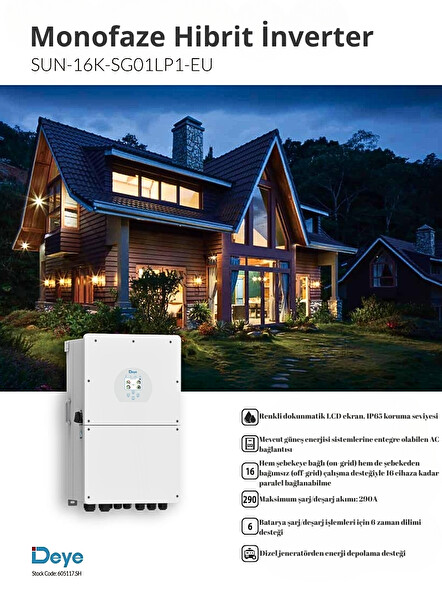 Deye 16 KW LV (48V) Hibrit Monofaze On Grid Inverter