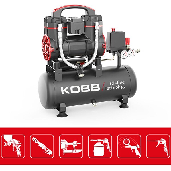 Kobb KBK8S 1.2HP 8 LT 8Bar Yağsız Sessiz Taşınabilir Hava Kompresörü