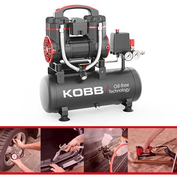 Kobb KBK8S 1.2HP 8 LT 8Bar Yağsız Sessiz Taşınabilir Hava Kompresörü