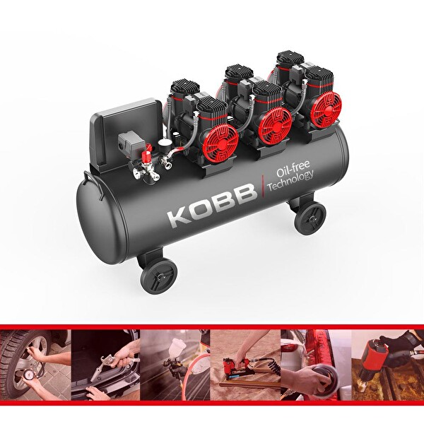 Kobb KBK100S 6.0HP 100 LT 8Bar Üç Motorlu Yağsız Sessiz Taşınabilir Hava Kompresörü