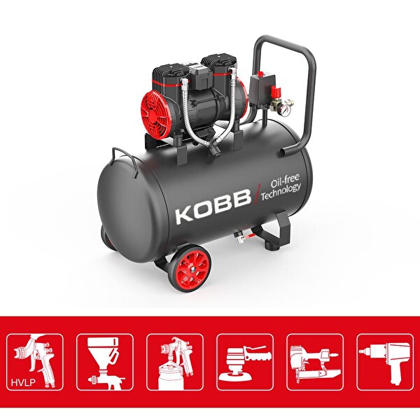Kobb KBK50S 2.0HP 50 LT 8Bar Yağsız Sessiz Taşınabilir Hava Kompresörü
