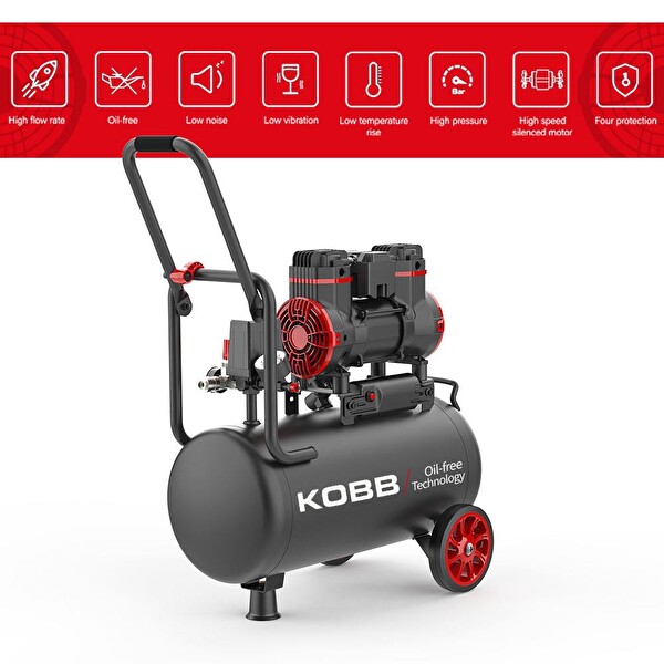 Kobb KBK25S 1.7HP 25 LT 8Bar Yağsız Sessiz Taşınabilir Hava Kompresörü