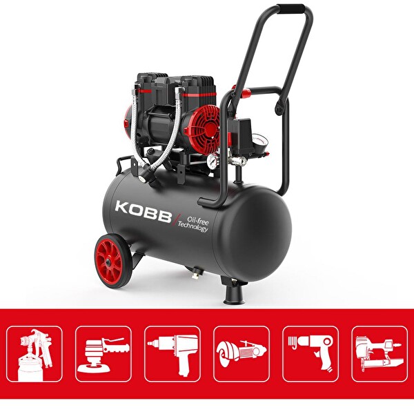 Kobb KBK25S 1.7HP 25 LT 8Bar Yağsız Sessiz Taşınabilir Hava Kompresörü