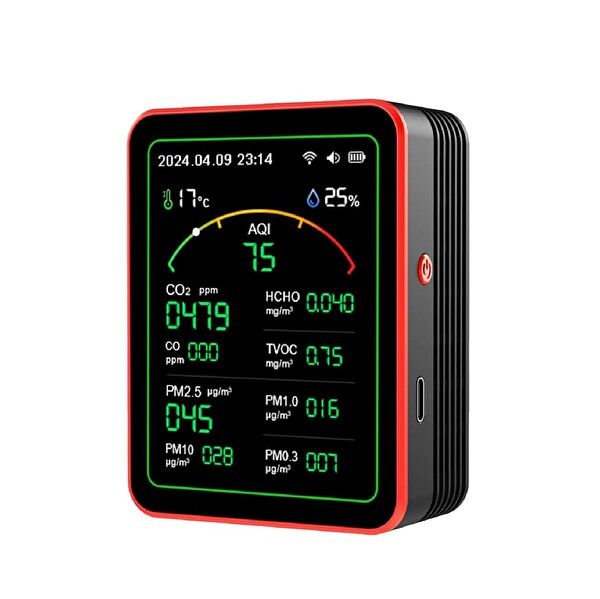 Aek-Tech 15'li AQI TEMP HUMI CO2 HCHO CO TVOC PM2.5 PM10 PM1.0 PM0.3 Dedektör