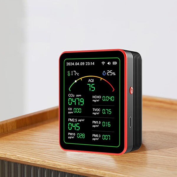 Aek-Tech 15'li AQI TEMP HUMI CO2 HCHO CO TVOC PM2.5 PM10 PM1.0 PM0.3 Dedektör
