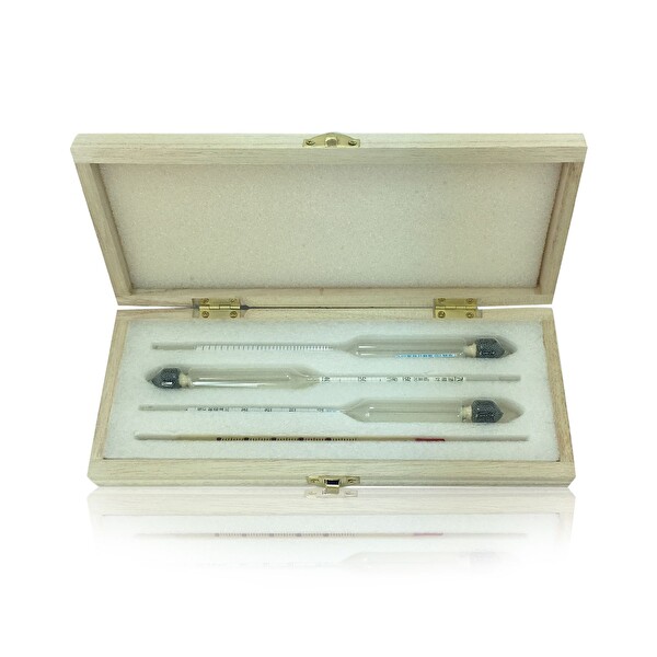 Aek-Tech 3'lü Set Alkolmetre 0-40-70-100 Ahşap Kutulu