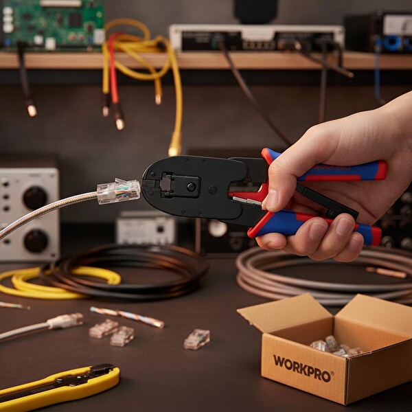 Workpro WP292001 RJ45/RJ11/RJ12/RJ22 Profesyonel Konnektör Sıkma Pensesi