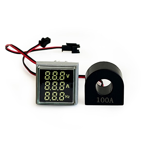 Aek-Tech 3'lü Volt Amper Hertz Ölçüm Voltmetre AC60-500V 0-100A 20-75Hz BJ-22FVA