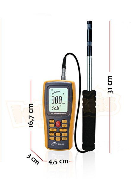 Benetech GM8903 Anemometre Hava Akım Debi Ölçer 102 CM Açılabilir Prob