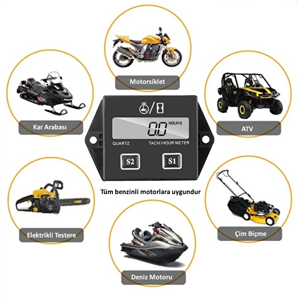 Aek-Tech DT1112 Dijital 2 Zamanlı Motor Takometre Saat Ölçer Rpm
