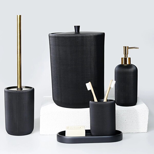 By Selim Lydia Siyah 5 Parça Polyester Banyo Seti