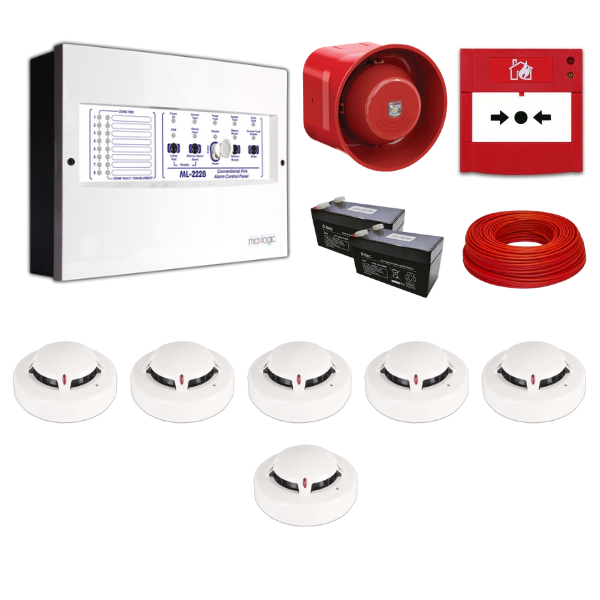 Mavigard Maxlogic 6’lı Konvansiyonel Yangın Alarm Seti 100 Metre Kablo Dahil