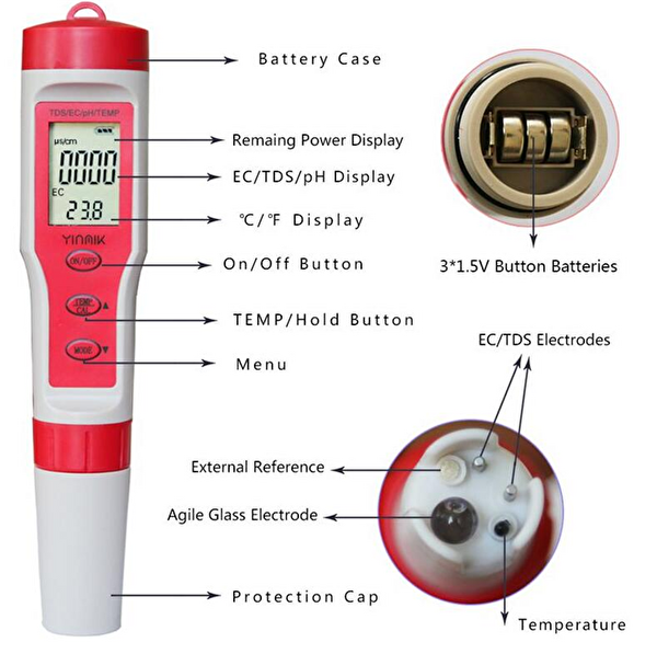 Aek-Tech EZ9908 4'ü 1 Arada PH Metre TDS EC ve Sıcaklık Ölçer