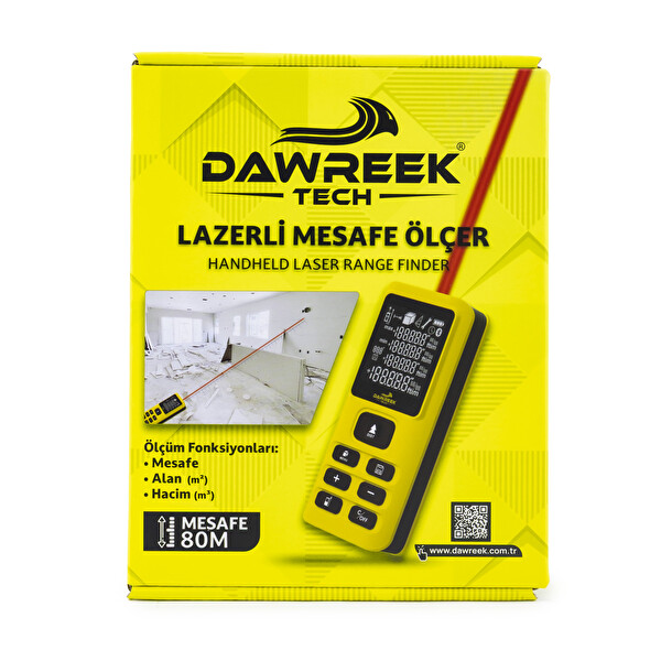Dawreek Mesafe Ölçer E40 Yellow 80 Metre Dijital El Tipi Mesafe Ölçüm Cihazı