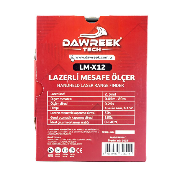 Dawreek Mesafe Ölçer E40 RED 80 Metre Dijital El Tipi Mesafe Ölçüm Cihazı