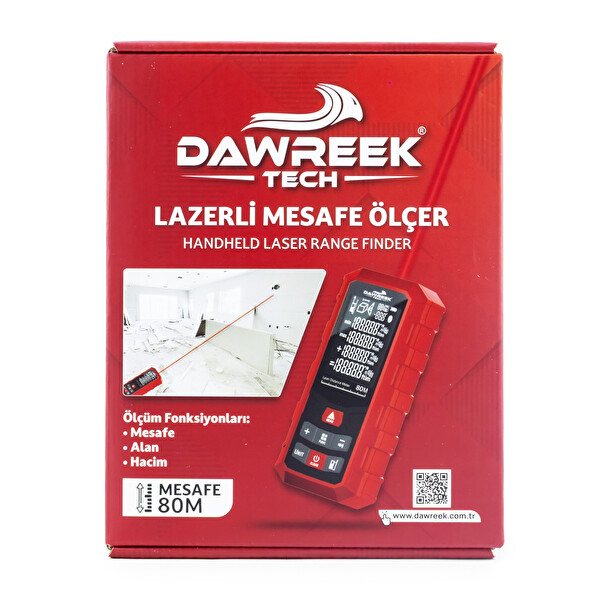 Dawreek Mesafe Ölçer H01 Red 80 Metre Dijital El Tipi Mesafe Ölçüm Cihazı