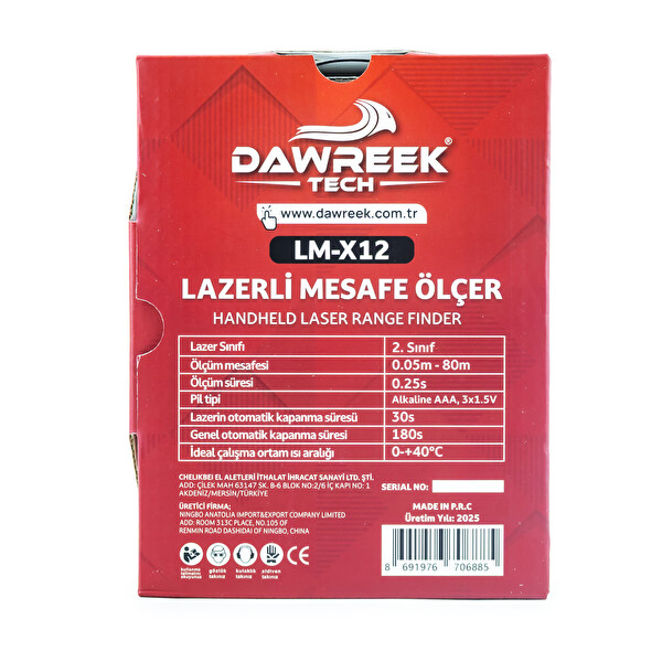 Dawreek Mesafe Ölçer H01 Red 80 Metre Dijital El Tipi Mesafe Ölçüm Cihazı