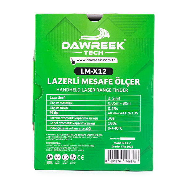Dawreek Mesafe Ölçer H01 Green 80 Metre Dijital El Tipi Mesafe Ölçüm Cihazı