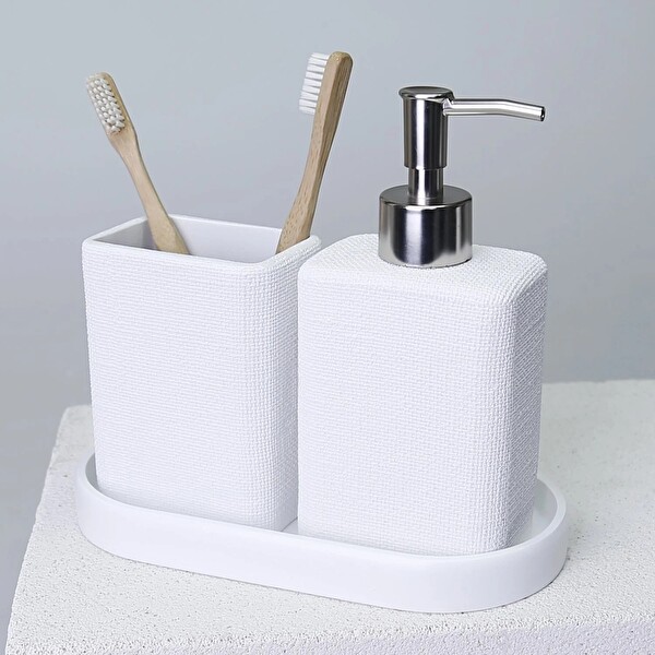 By Selim Linen Beyaz 5 Parça Polyester Banyo Seti