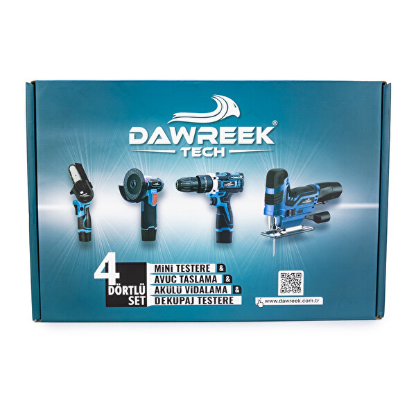 Dawreek Dörtlü Set MKY Mini Testere - Avuç Taşlama - Akülü Vidalama - Dekupaj