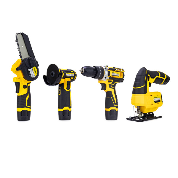 Dawreek Dörtlü Set DW Mini Testere - Avuç Taşlama - Akülü Vidalama - Dekupaj