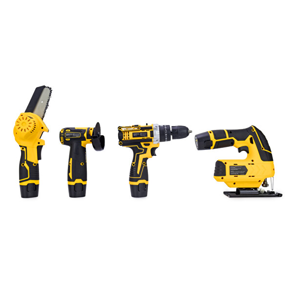 Dawreek Dörtlü Set DW Mini Testere - Avuç Taşlama - Akülü Vidalama - Dekupaj