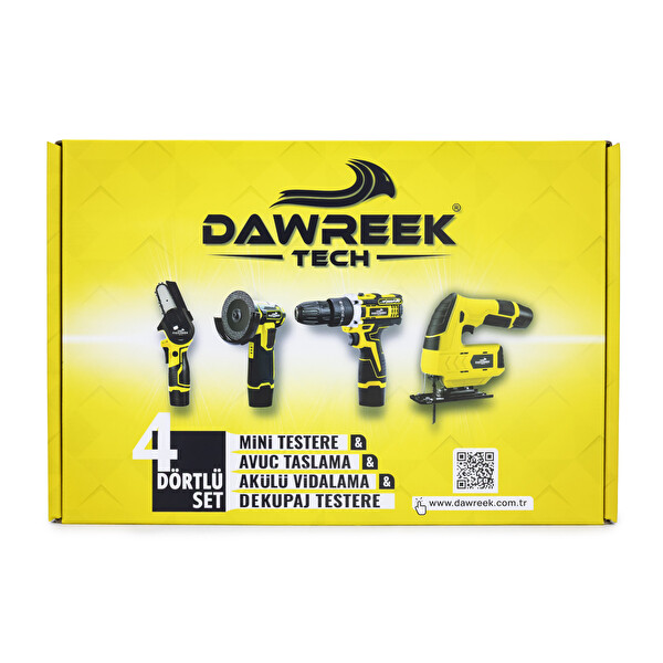 Dawreek Dörtlü Set DW Mini Testere - Avuç Taşlama - Akülü Vidalama - Dekupaj