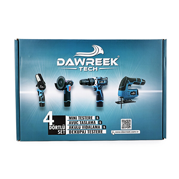 Dawreek Dörtlü Set MK Mini Testere - Avuç Taşlama - Akülü Vidalama - Dekupaj