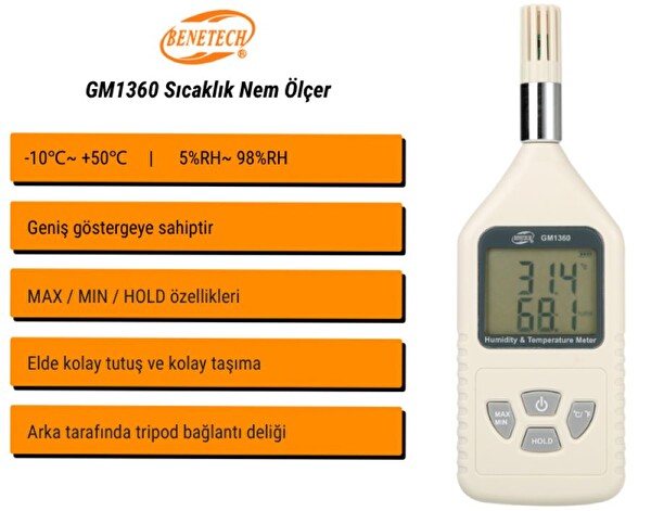 Benetech GM1360 Taşınabilir Sıcaklık ve Nem Ölçer