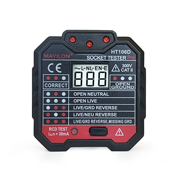 Mayilon Dijital Priz Soket Test Cihazı Voltaj Amper Ölçüm