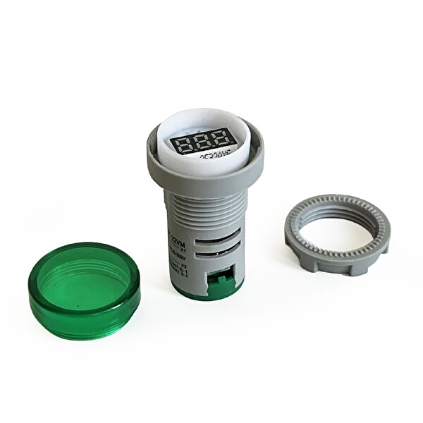 Aek-Tech Mini Dijital Voltmetre 22 MM AC 60-500V LED Yeşil Işık