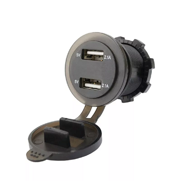 Aek-Tech Voltmetreli USB Portu 4.2A 12V 24V Mavi Led Işıklı