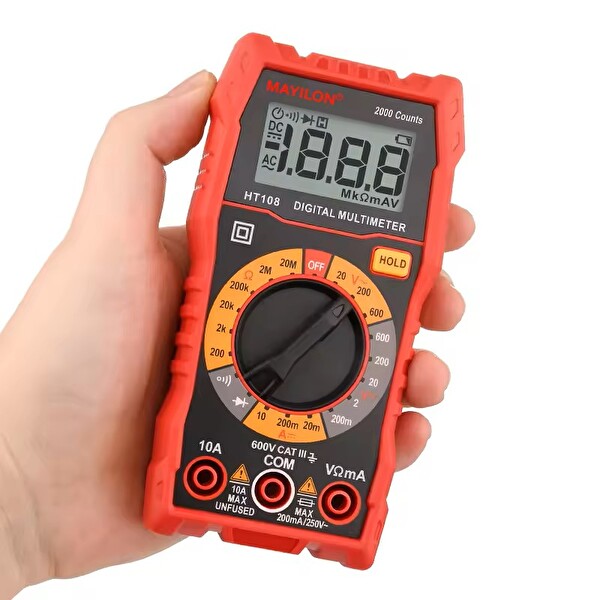 Mayilon HT108L Ekran Aydınlatmalı Auto Range 600V 10A AC-DC Dijital Profesyonel Multimetre