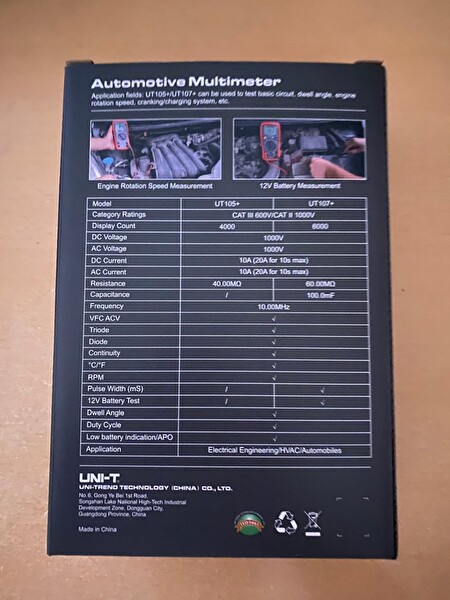 UNIT UT107+ Otomotiv Multimetre Automotive Dijital Multimetre Ölçü Aleti