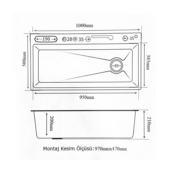 GL General GLPR 10050GUN Premium Maxi Antrasit Akıllı Dijital Şelale Eviye 100x50
