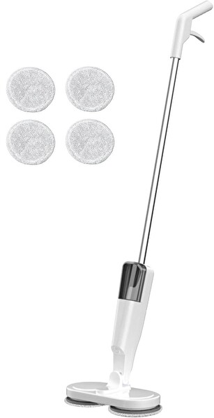 Valkyrie Şarjlı Su Püskürtmeli Elektrikli Mop - Çift Döner Başlık Mikrofiber Ped 2000 mAh Tüm Zeminlerde Etkili Beyaz