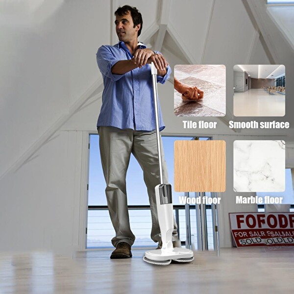 Valkyrie Şarjlı Su Püskürtmeli Elektrikli Mop - Çift Döner Başlık Mikrofiber Ped 2000 mAh Tüm Zeminlerde Etkili Beyaz