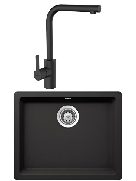 Hafele Lazio Carbon Siyah Granit Eviye - Hafele Lemare Siyah Mutfak Bataryası Seti