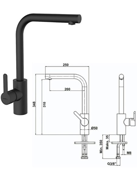 Hafele Lazio Carbon Siyah Granit Eviye - Hafele Lemare Siyah Mutfak Bataryası Seti