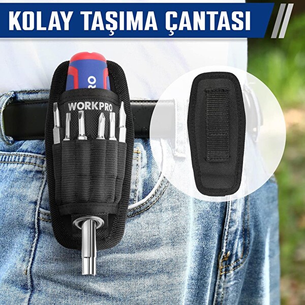 Workpro WP221306 15-IN-1 Çok Fonksiyonlu Değişken Uçlu Profesyonel Tornavida Seti - Bel Askı Kılıfı