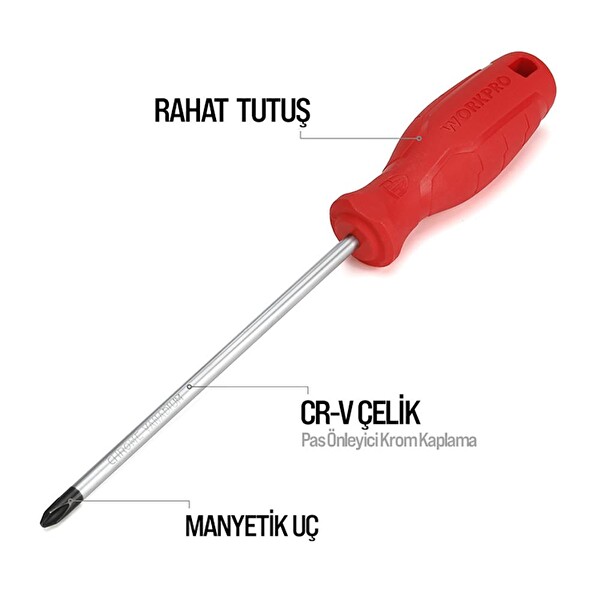 Workpro WP200500 2 Parça Yıldız - Düz CR-V Manyetik Profesyonel Tornavida Seti