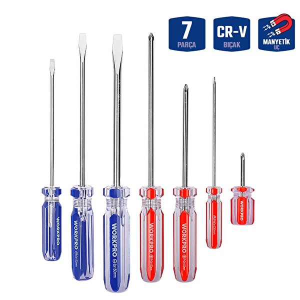 Workpro WP200533 7 Parça CR-V Manyetik Profesyonel Tornavida Seti