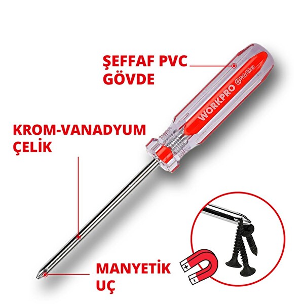 Workpro WP200533 7 Parça CR-V Manyetik Profesyonel Tornavida Seti