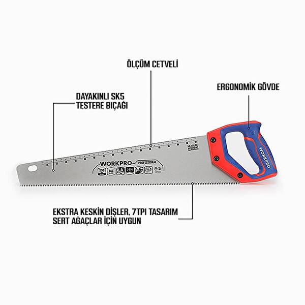 Workpro WP215035 350 MM SK5 7 TPI Ağır Hizmet Tipi El Testeresi