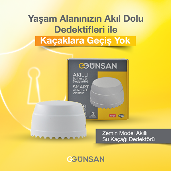 Günsan Tuya & Smart Life Uyumlu Akıllı Wifi Su Kaçağı Dedektörü - Zemin