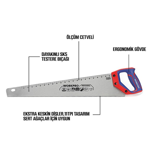 Workpro WP215012 550 MM SK5 11 TPI Ağır Hizmet Tipi El Testeresi
