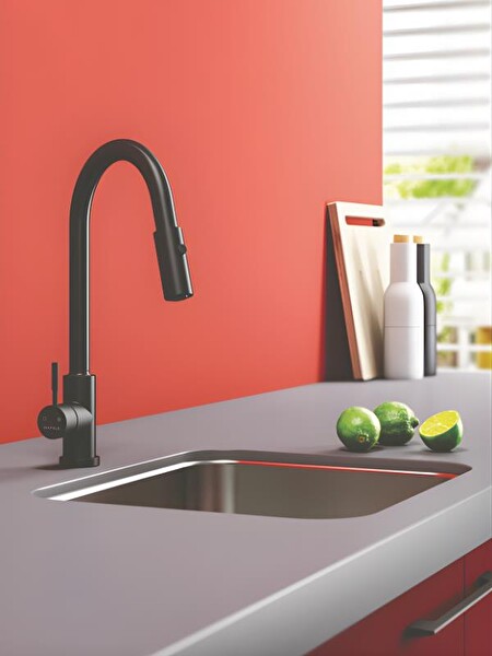 Hafele Pablo Pull Mat Siyah Kuğu Spiralli Mutfak Bataryası